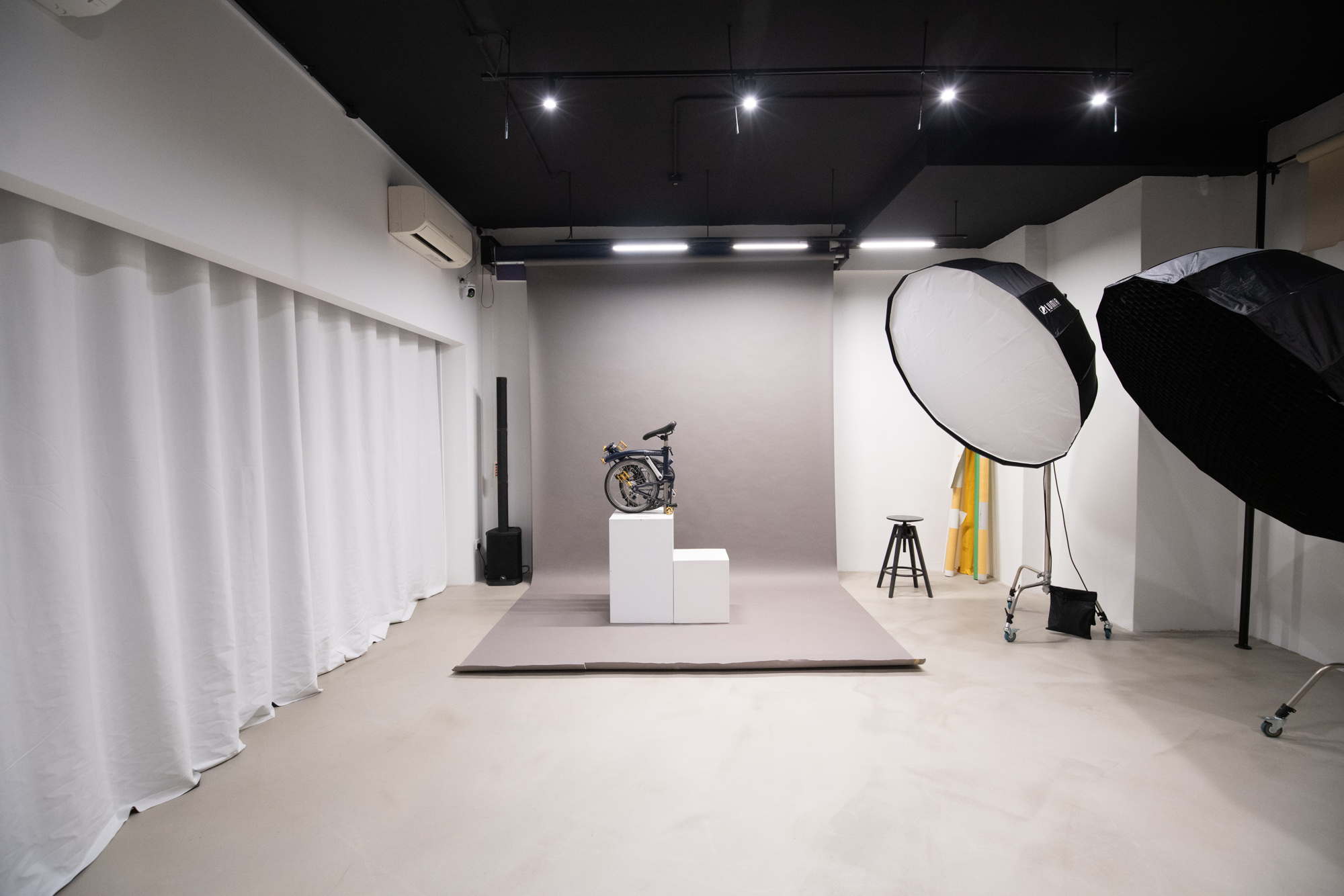 Photography studio wide shot with curtains